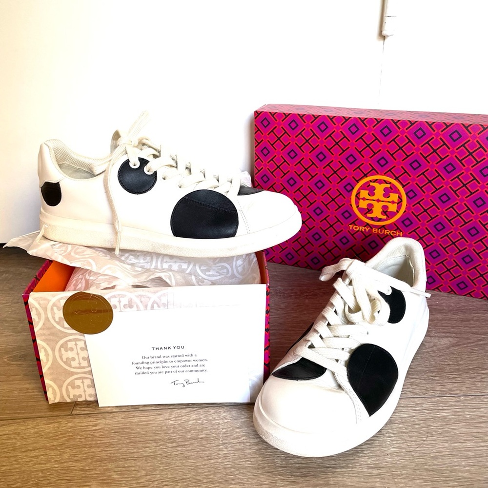 Tory Burch Howell Court Polka Dot New Ivory / Black Low Top Sneakers